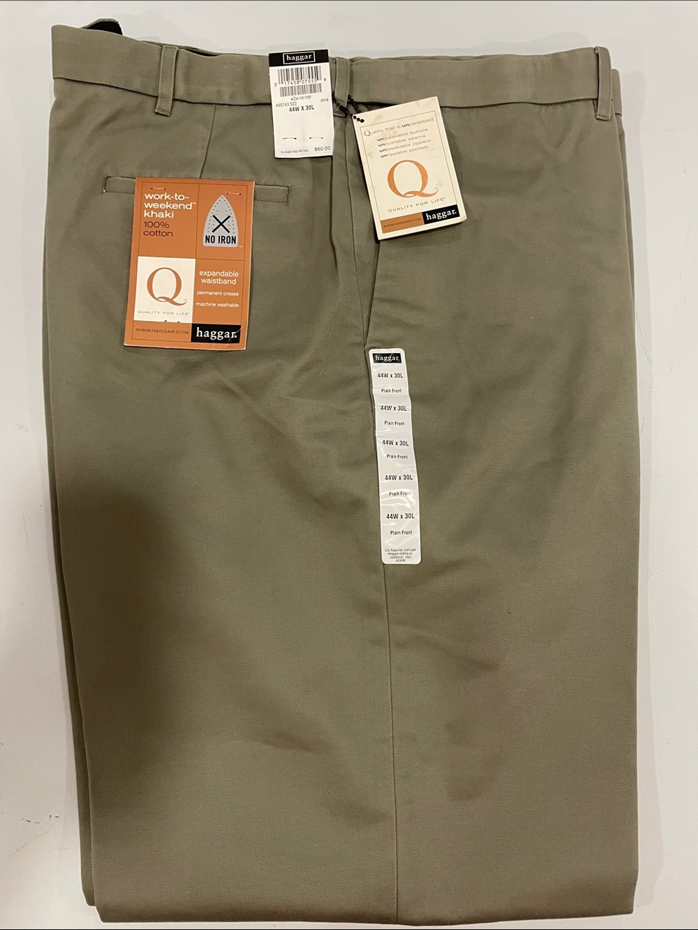 Men’s new Haggar work to weekend khaki expandable waist pants new 44x30 olive